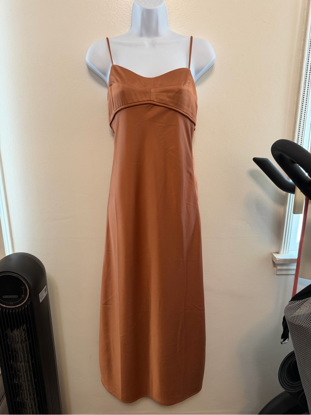 Wayf Rust Brown/Orange Maxi Slip Dress with Spaghetti Straps